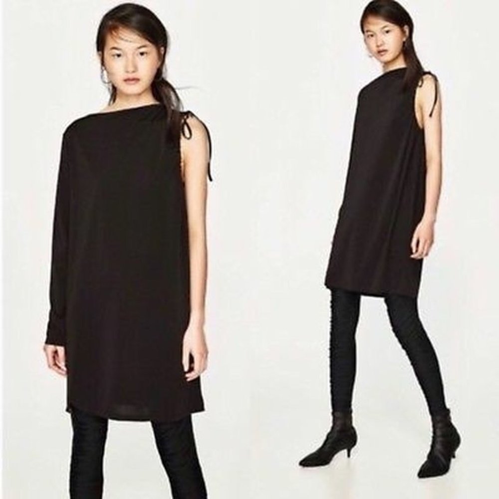ZARA TRAFALUC One shoulder Little Black Dress S
